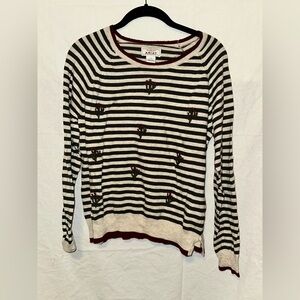 Ariat Olive & Cream Striped Sweater with Embroidered Cactus Size L